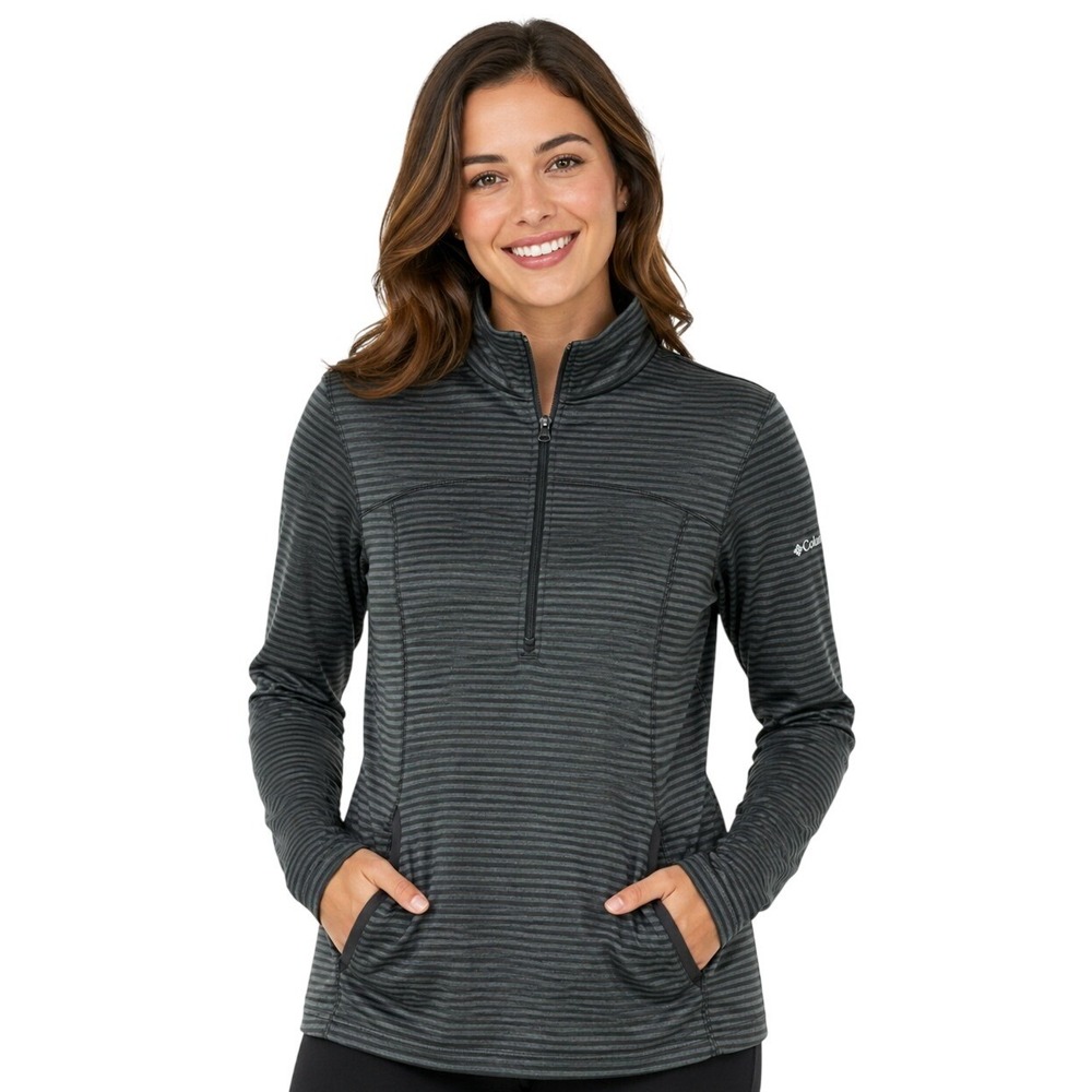 Columbia Pullover Women Medium Black Grey Striped Glacial IV Half Zip Fleece